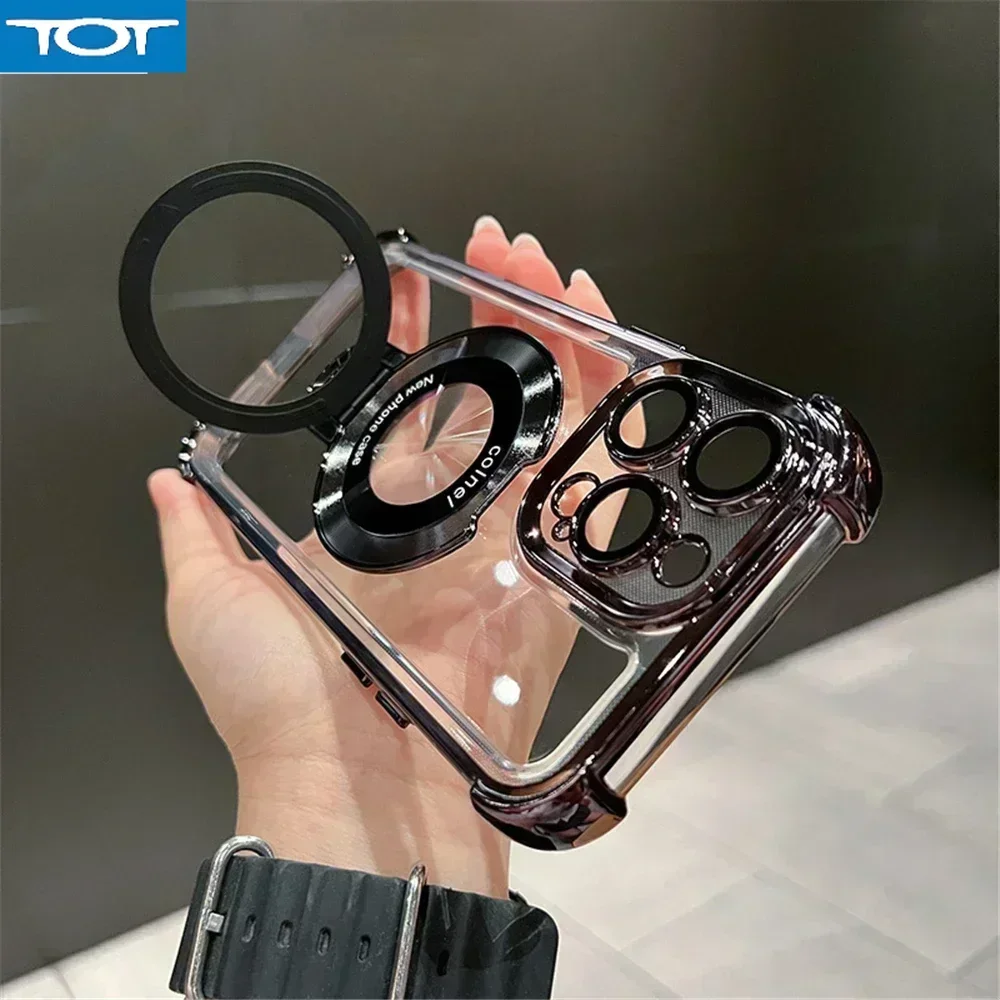 Luxury Plating Shockproof Magnetic Bracket Magsafe Clear Case for iPhone 16 15 12 13 14 Pro Max Plus With Holder Stand Cover
Luxury Plating Shockproof Magnetic Bracket Magsafe Clear Case for iPhone 16 15 12 13 14 Pro Max Plus With Holder Stand Cover