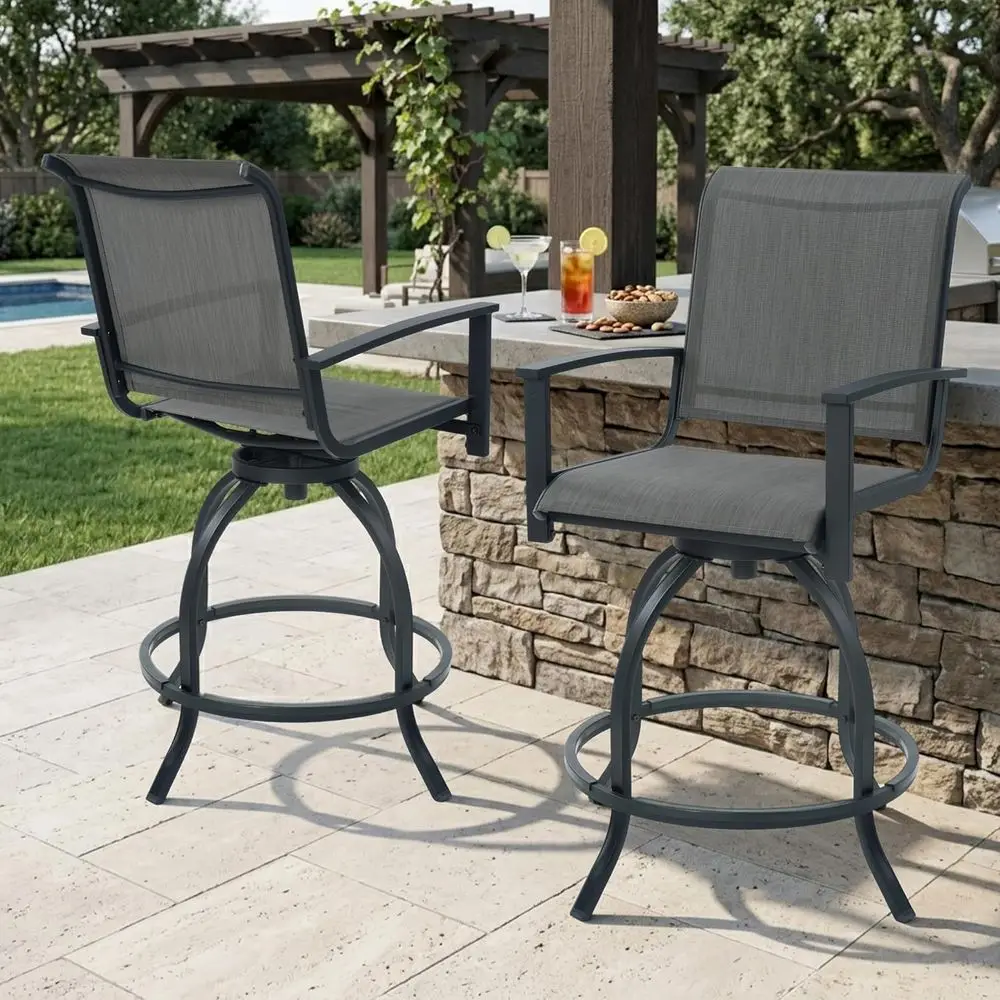 Set of 2 360° Swivel Counter-Height Outdoor Bar Stools with High Back, Powder-Coated Steel Frame and Textilene Fabric for Patio,
Set of 2 360° Swivel Counter-Height Outdoor Bar Stools with High Back, Powder-Coated Steel Frame and Textilene Fabric for Patio,
