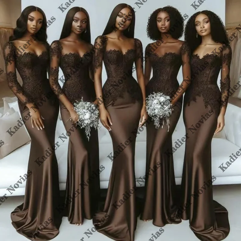 Long Sleeves Mermaid Brown Bridesmaid Dresses Robes Invitee Mariage Customized Wedding Guest Party Dress
Long Sleeves Mermaid Brown Bridesmaid Dresses Robes Invitee Mariage Customized Wedding Guest Party Dress