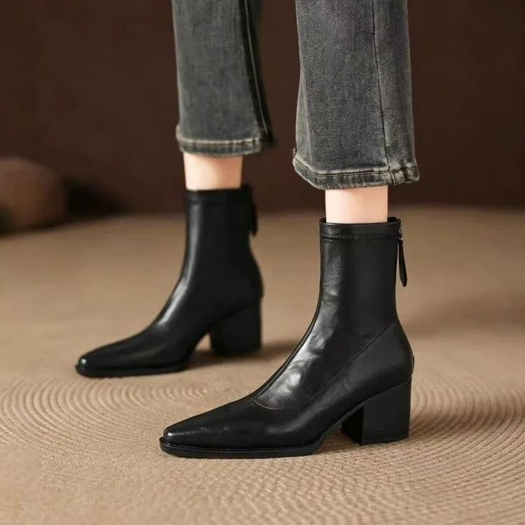Women Retro Pointed Toe Chunky Heel Ankle Boots Rear Zipper Brown Leather Chelsea Booties Daily Street Style Elegant Short Boots
Women Retro Pointed Toe Chunky Heel Ankle Boots Rear Zipper Brown Leather Chelsea Booties Daily Street Style Elegant Short Boots