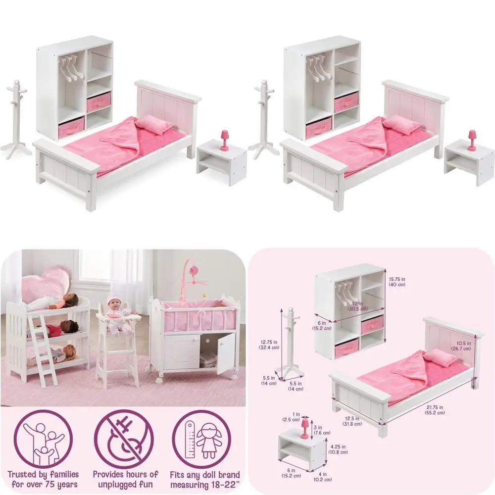Полный комплект мебели для спальни из 13 предметов для 18 кукол: кровать, шкаф, прикроватная тумбочка и многое другое
Полный комплект мебели для спальни из 13 предметов для 18 кукол: кровать, шкаф, прикроватная тумбочка и многое другое
