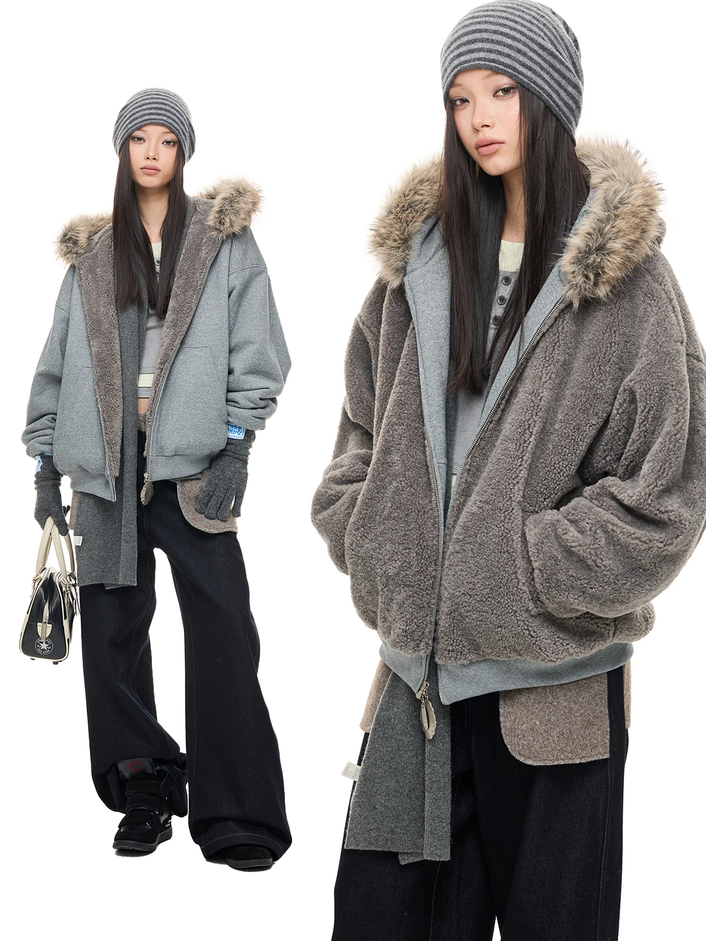 JIKOO Уютная фланелевая куртка для женщин, свободного кроя, зимняя теплая верхняя одежда, двусторонняя, с грубой текстурой, с воротником из искусственного меха
JIKOO Уютная фланелевая куртка для женщин, свободного кроя, зимняя теплая верхняя одежда, двусторонняя, с грубой текстурой, с воротником из искусственного меха