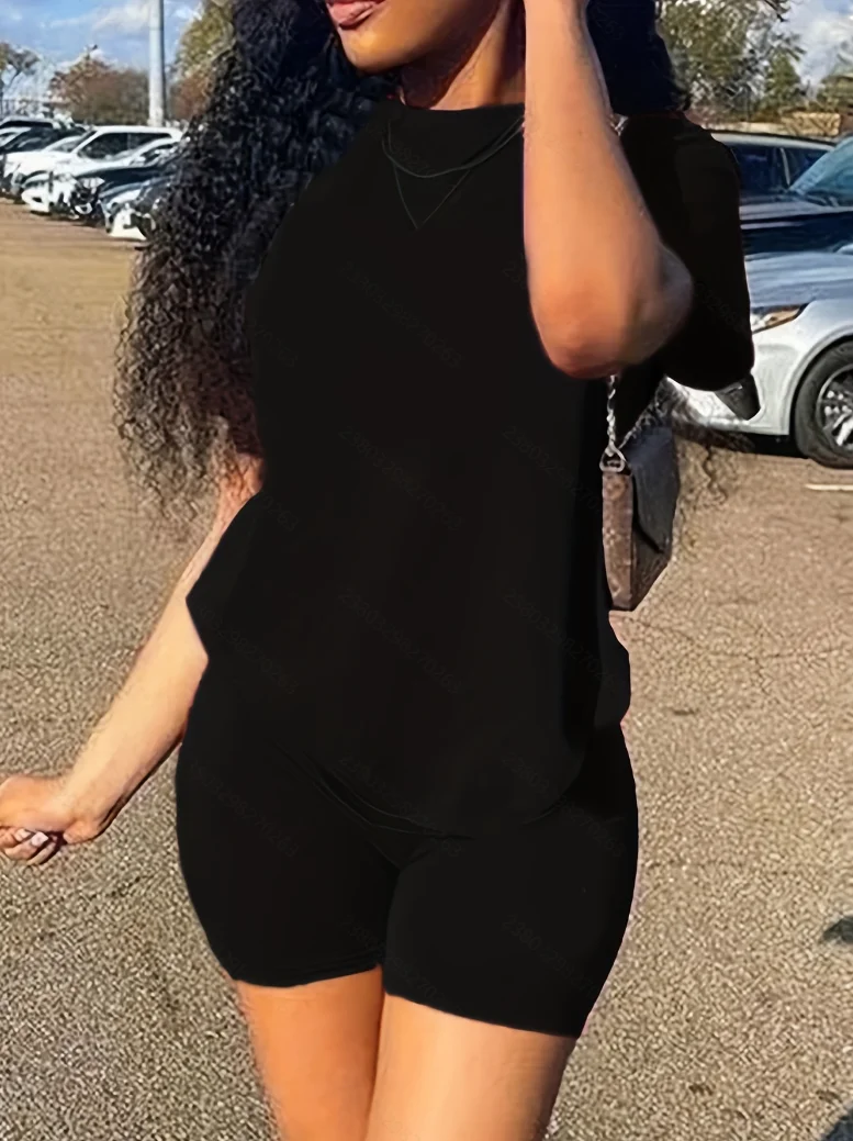 Повседневный облегающий костюм-двойка, однотонная футболка с короткими рукавами и шорты, женская одежда для уличной одежды, вечнозеленый ст.
Повседневный облегающий костюм-двойка, однотонная футболка с короткими рукавами и шорты, женская одежда для уличной одежды, вечнозеленый ст.