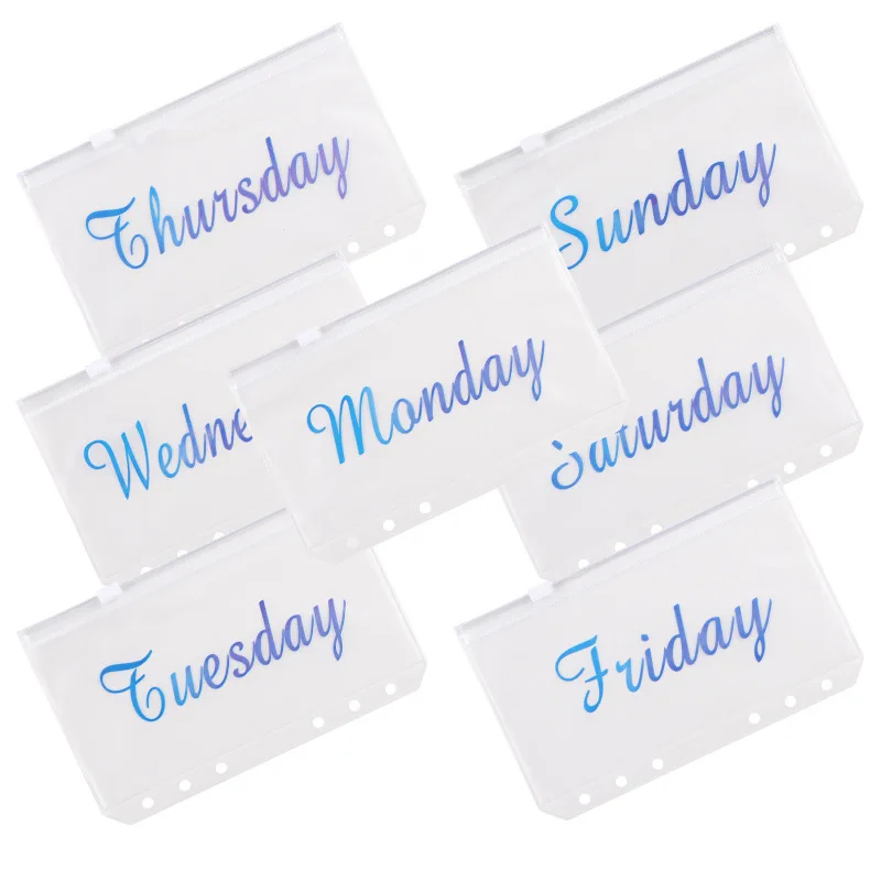 7PCS A6 Size Binder Pockets PVC Zipper Loose Leaf Bags Folders for 6-Ring Notebook, Week Printed Money Saving Cash Envelopes
7PCS A6 Size Binder Pockets PVC Zipper Loose Leaf Bags Folders for 6-Ring Notebook, Week Printed Money Saving Cash Envelopes