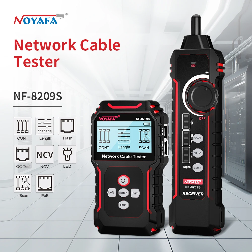 Noyafa NF-8209S Network Cable Tester LCD Display Cable Tracker Poe Checker Measure Fault Distance Cable Tester Crimping Test
Noyafa NF-8209S Network Cable Tester LCD Display Cable Tracker Poe Checker Measure Fault Distance Cable Tester Crimping Test