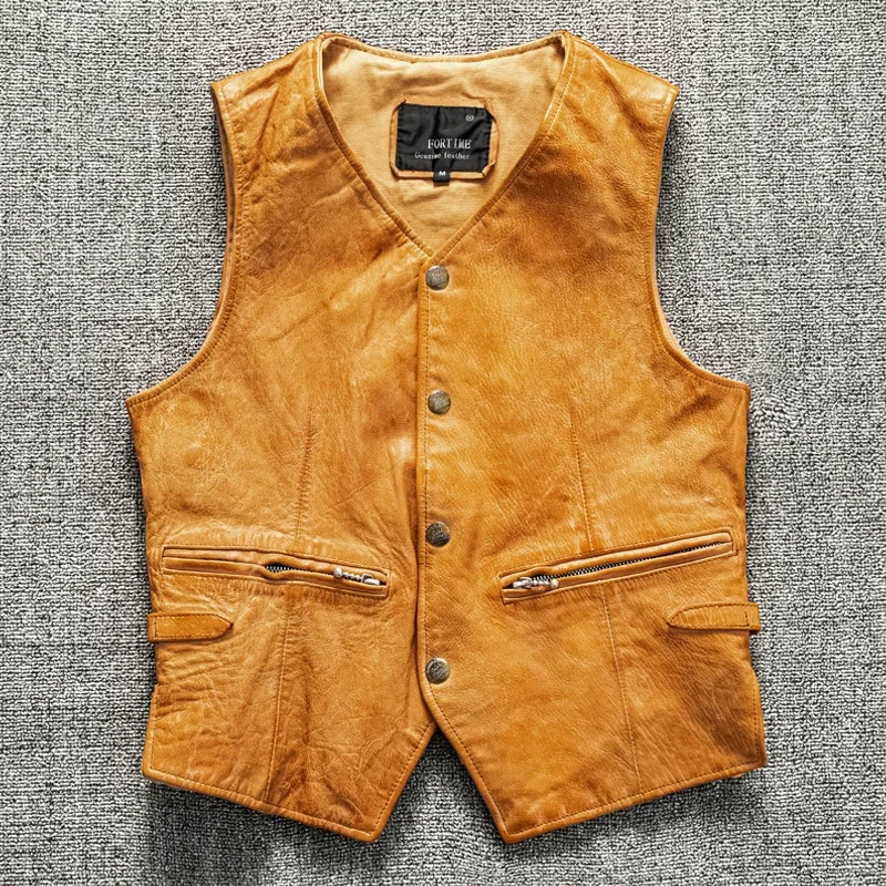 Heavy Water Washed, Hand Polished Italian Vegetable Tanned Top Layer Sheepskin Men's Knight Vest Leather Vest Camisole
Heavy Water Washed, Hand Polished Italian Vegetable Tanned Top Layer Sheepskin Men's Knight Vest Leather Vest Camisole