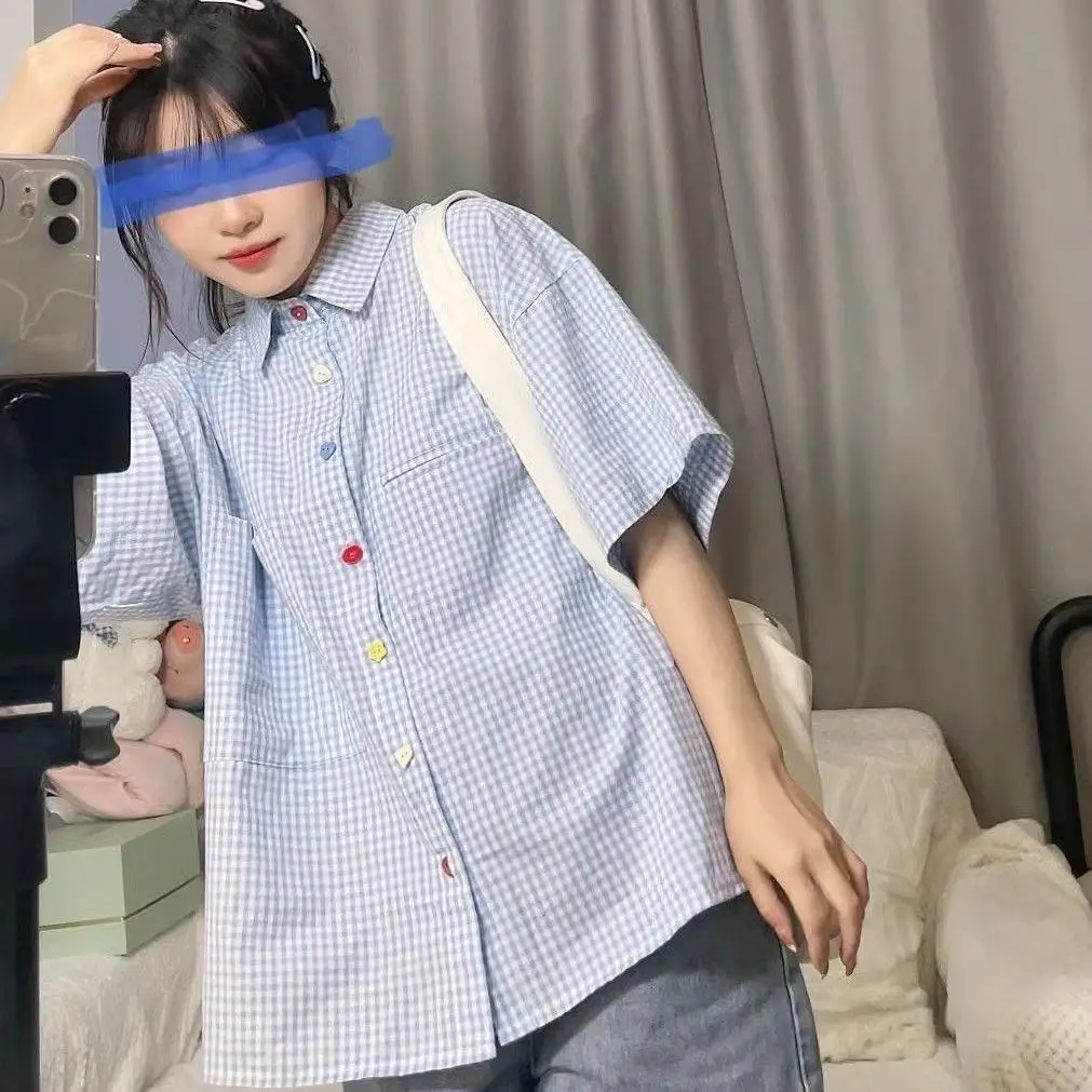 Summer Casual Korean Fashion Loose Buttons Single Breasted Short Sleeve Kawaii Fashion Style Youth Lively Bright Easy Generous
Summer Casual Korean Fashion Loose Buttons Single Breasted Short Sleeve Kawaii Fashion Style Youth Lively Bright Easy Generous