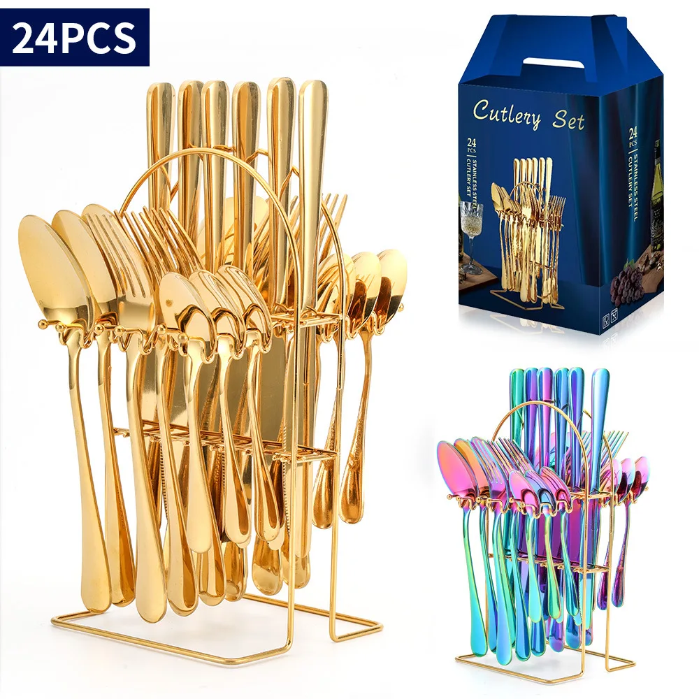 24pcs Gold Dinnerware Set Stainless Steel Tableware Set Knife Fork Spoon Luxury Cutlery Set Gift Box Flatware Dishwasher Safe
24pcs Gold Dinnerware Set Stainless Steel Tableware Set Knife Fork Spoon Luxury Cutlery Set Gift Box Flatware Dishwasher Safe
