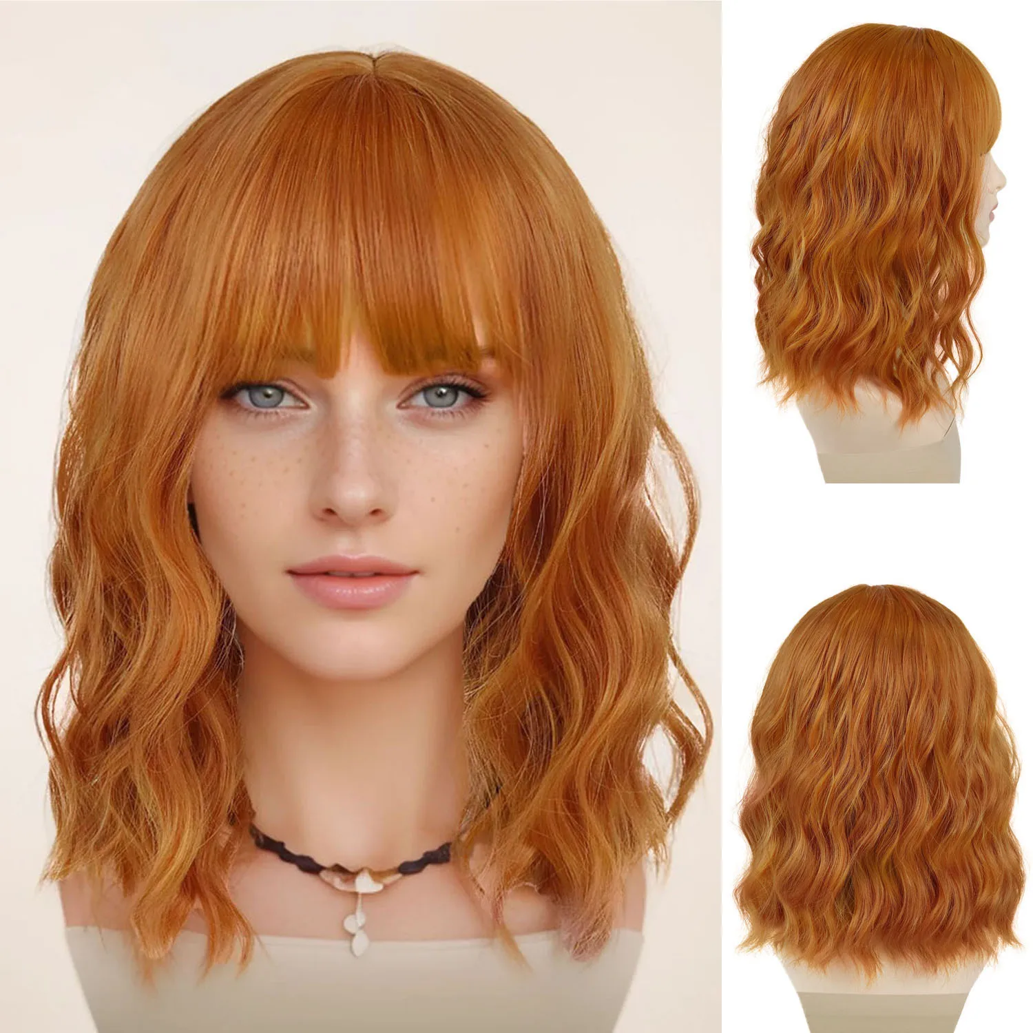 Orange Cosplay Wigs Synthetic Short Water Wavy Wig with Bangs for Women Girls Halloween Costume Party Christmas Heat Resistant
Orange Cosplay Wigs Synthetic Short Water Wavy Wig with Bangs for Women Girls Halloween Costume Party Christmas Heat Resistant