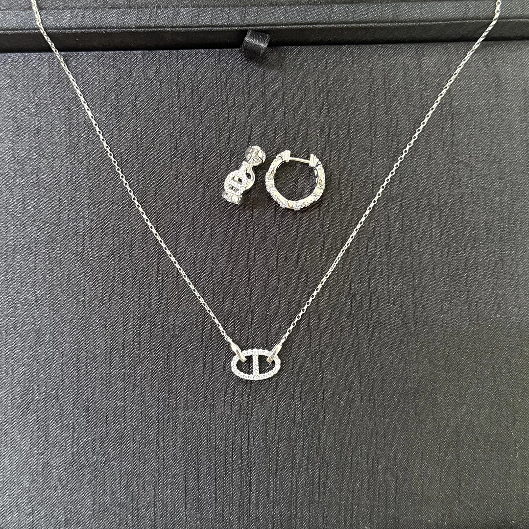 Classic pig nose full diamond chain necklace and chain earrings. Simple and fashionable items
Classic pig nose full diamond chain necklace and chain earrings. Simple and fashionable items