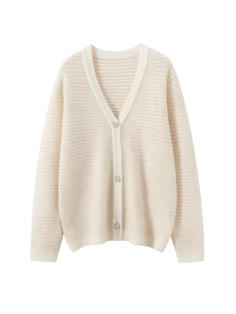Fragrant Wind Women Sweater 100% Cashmere Cardigan Sweater V-Neck Golden Thread Sequins Warm Autumn Winter Knit Sweater Clothing
Fragrant Wind Women Sweater 100% Cashmere Cardigan Sweater V-Neck Golden Thread Sequins Warm Autumn Winter Knit Sweater Clothing