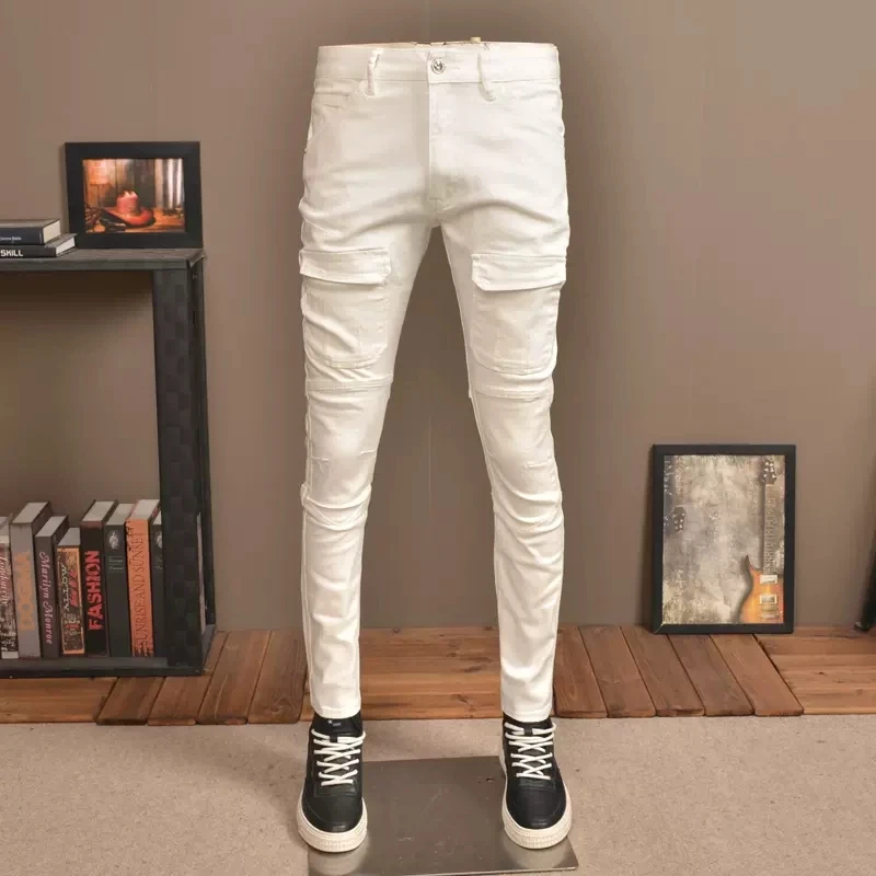 Fashionable new denim jeans washed with nostalgia elastic slim fit pocket decoration white denim jeans designer hip-hop brand pa
Fashionable new denim jeans washed with nostalgia elastic slim fit pocket decoration white denim jeans designer hip-hop brand pa