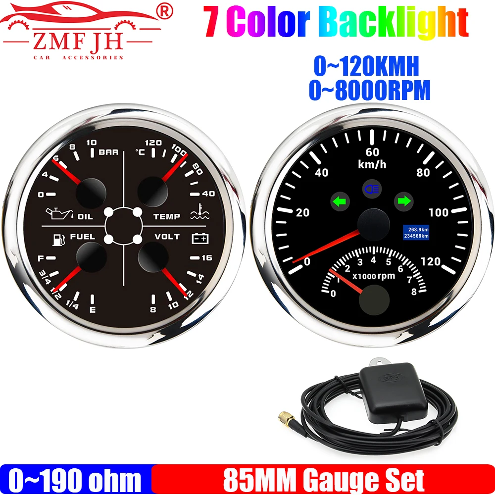 ZMFJH 85MM Gauge Set 120-200KMH GPS Speedometer+Tachometer Multi-Meter 4IN1 Water Temp+Oil Pressure+Fuel Level+Voltage Alarm
ZMFJH 85MM Gauge Set 120-200KMH GPS Speedometer+Tachometer Multi-Meter 4IN1 Water Temp+Oil Pressure+Fuel Level+Voltage Alarm
