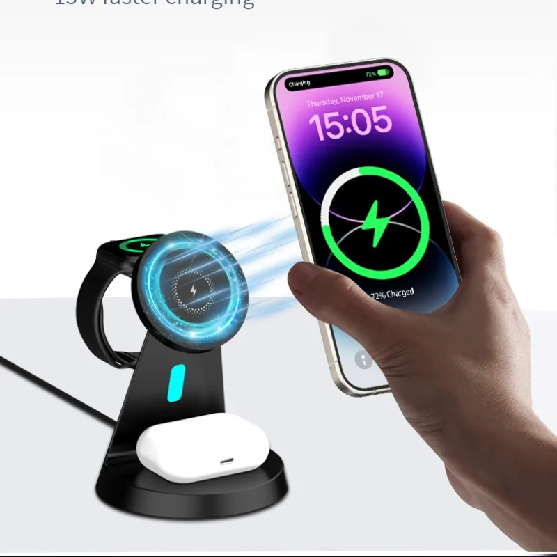 3 in 1 Magnetic Wireless Charger Stand For Magsafe iPhone 17 16 15 14 13 12 Pro Max Airpods Pro iWatch 8 7 Fast Charging Station
3 in 1 Magnetic Wireless Charger Stand For Magsafe iPhone 17 16 15 14 13 12 Pro Max Airpods Pro iWatch 8 7 Fast Charging Station