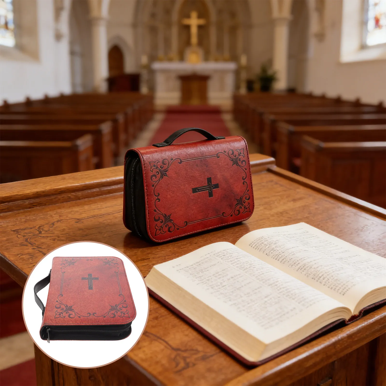 Classic Brown PU Bible Carrying Case with Sturdy Handles Retro Embossed Cross Design Portable Scripture Book Cover
Classic Brown PU Bible Carrying Case with Sturdy Handles Retro Embossed Cross Design Portable Scripture Book Cover