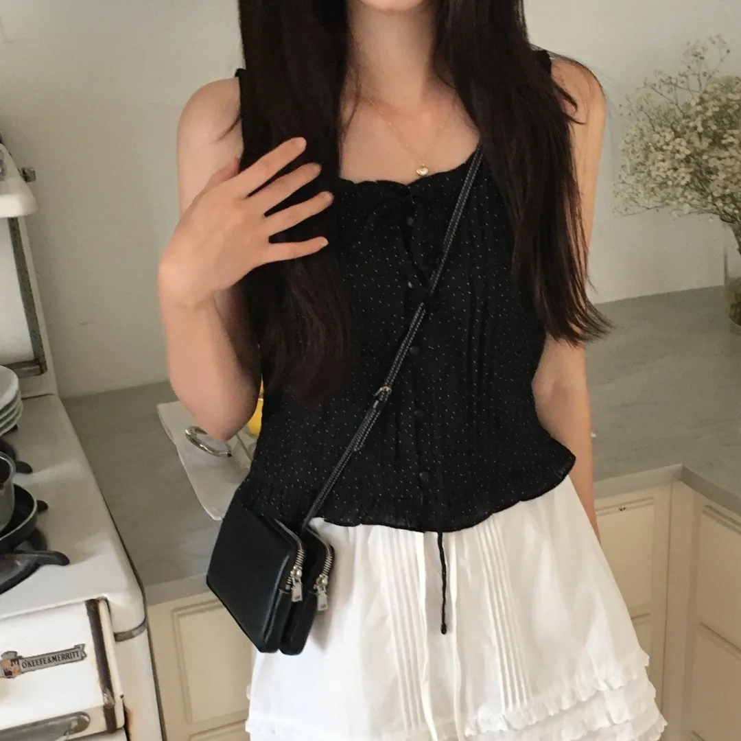 Chic Summer Sweet Gentle Pleated Single Button Dstring Polka Dot Svel Women's Tank Top Commute Sle Regular Thin
Chic Summer Sweet Gentle Pleated Single Button Dstring Polka Dot Svel Women's Tank Top Commute Sle Regular Thin