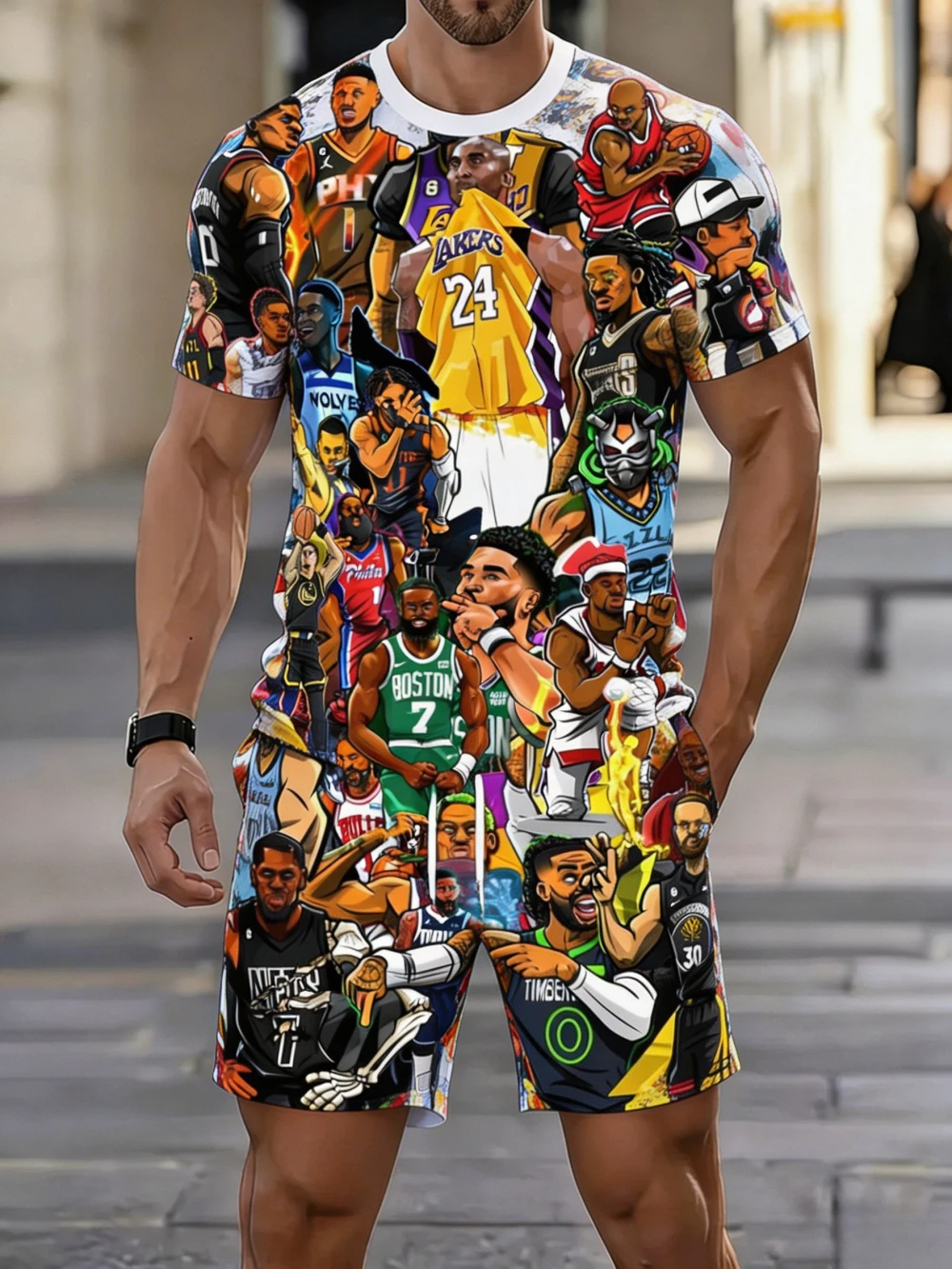 Basketball Superstars Graphic 2-Piece Outfit Cartoon Print T-Shirt and Shorts Set for Men
Basketball Superstars Graphic 2-Piece Outfit Cartoon Print T-Shirt and Shorts Set for Men