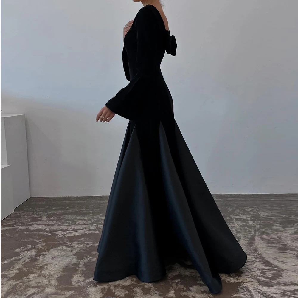 Customized A-line Evening Dresses Floor-length Scoop-neck Full Sleeve Prom Gown Fashion Backless Bow Simple Draped Party Gown
Customized A-line Evening Dresses Floor-length Scoop-neck Full Sleeve Prom Gown Fashion Backless Bow Simple Draped Party Gown