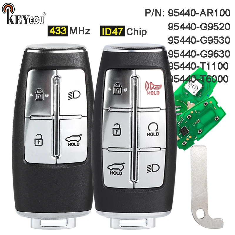 KEYECU 433MHz ID47 95440-AR100 95440-G9520 /G9530 /G9630 /T1100 /T6000 Keyless-Go Remote Key Fob Hyundai Genesis G70 2021-2024
KEYECU 433MHz ID47 95440-AR100 95440-G9520 /G9530 /G9630 /T1100 /T6000 Keyless-Go Remote Key Fob Hyundai Genesis G70 2021-2024