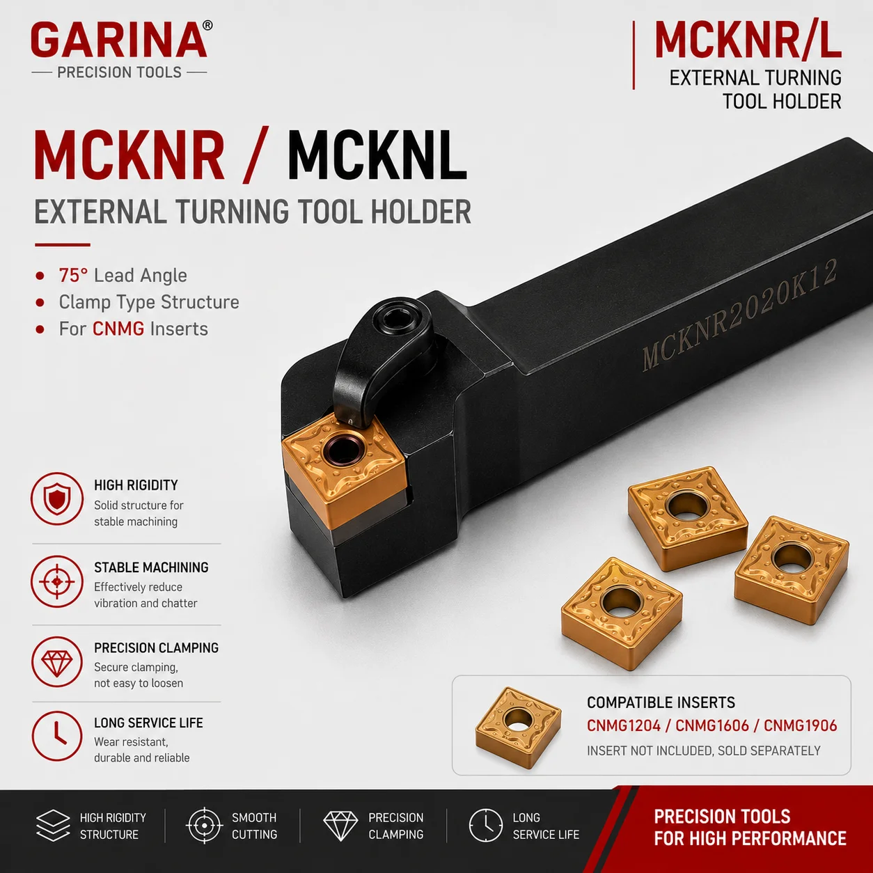 MCKNR MCKNL External Turning Tool Holder 75 Degree CNC Lathe Turning Tool for CNMG1204 CNMG1606 Insert
MCKNR MCKNL External Turning Tool Holder 75 Degree CNC Lathe Turning Tool for CNMG1204 CNMG1606 Insert