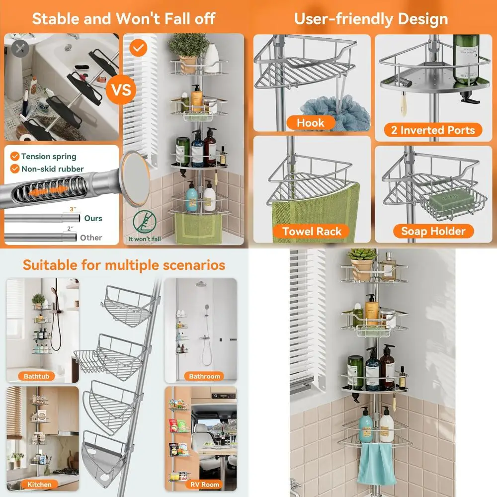 Rust-Resistant 4-Tier Adjustable Shower Caddy, 25-125 Inch Tension Pole Organizer for Bath Shampoo Storage
Rust-Resistant 4-Tier Adjustable Shower Caddy, 25-125 Inch Tension Pole Organizer for Bath Shampoo Storage