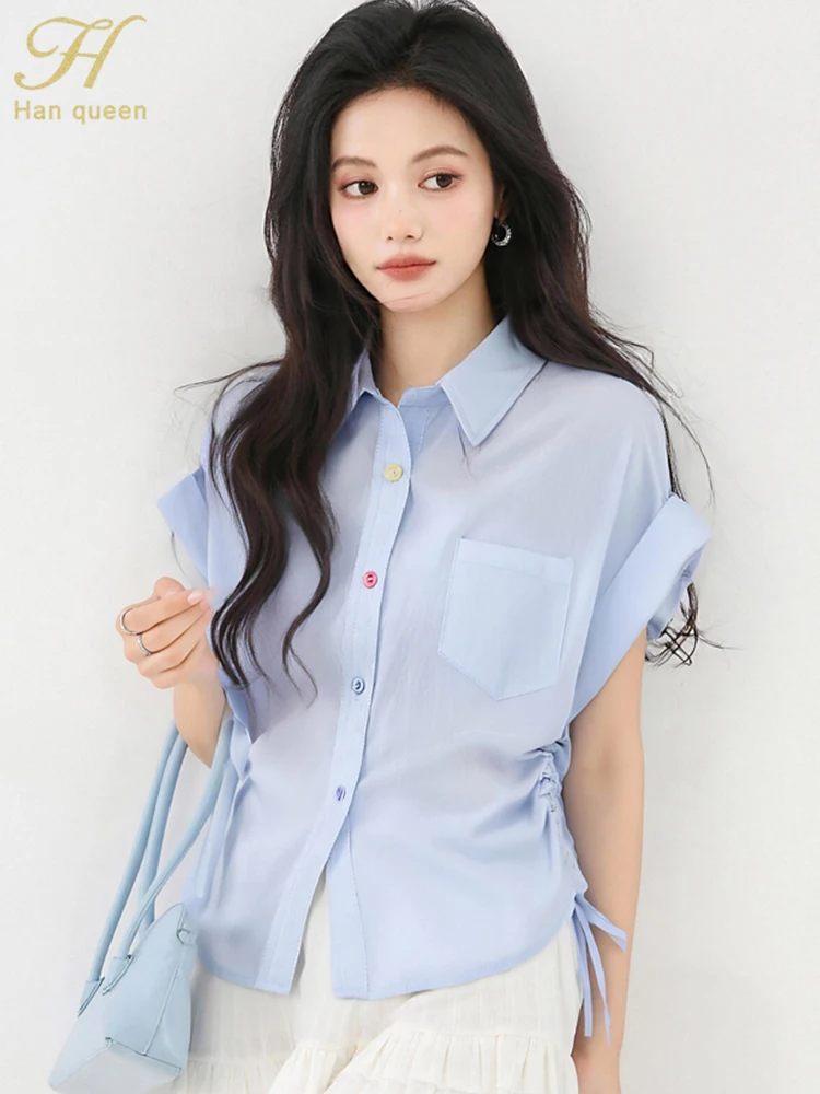 H Han Queen Summer Simple Basics Cotton Shirt Vintage Work Casual Top Chiffon Loose Elegant Short Sleeve Blouses Woman Clothing
H Han Queen Summer Simple Basics Cotton Shirt Vintage Work Casual Top Chiffon Loose Elegant Short Sleeve Blouses Woman Clothing