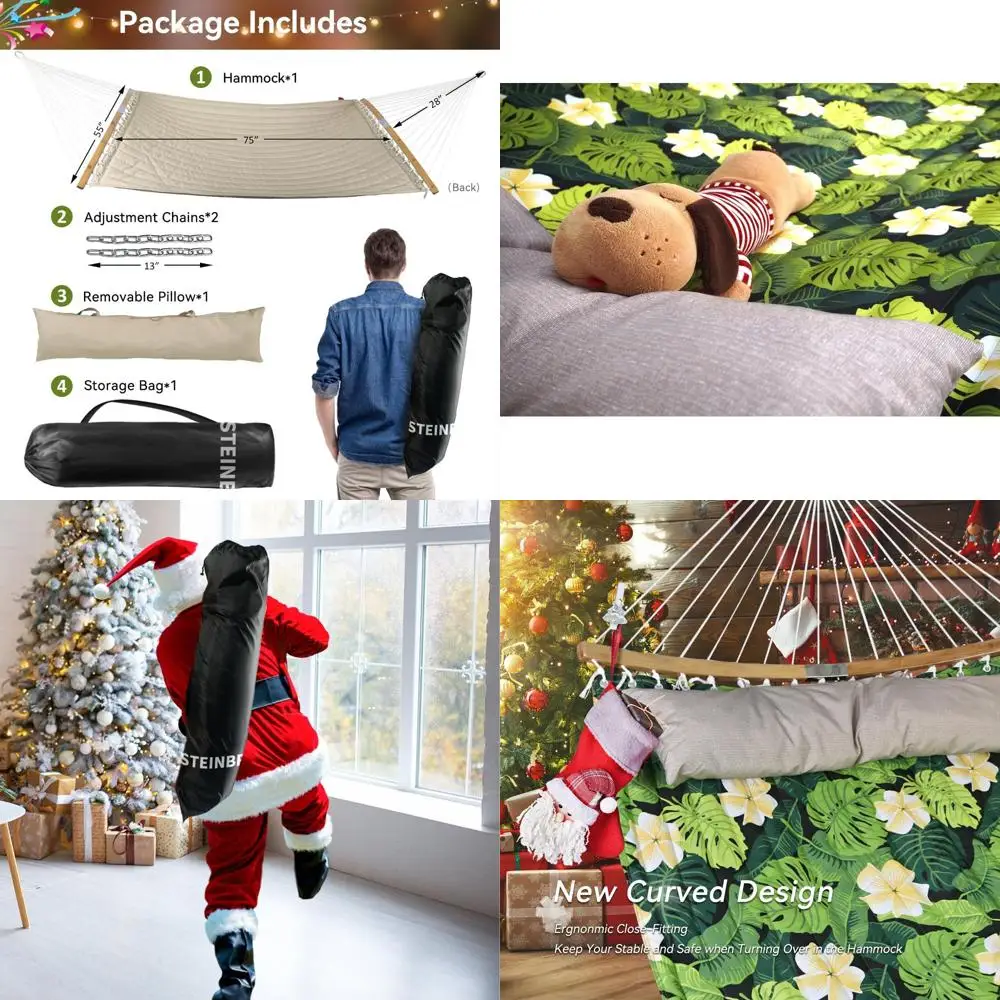 11FT Quilted 2-Person Outdoor Hammock with Pillow, Curved Bar, Chains, Carry Bag, 450lbs Capacity, Green Leaves
11FT Quilted 2-Person Outdoor Hammock with Pillow, Curved Bar, Chains, Carry Bag, 450lbs Capacity, Green Leaves