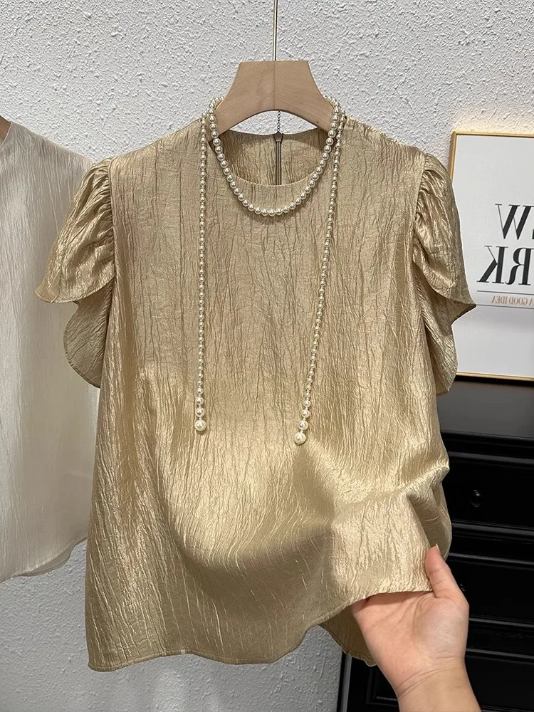 Hebden Style Short Sleeve Bubble Sleeve Shirt Women's Summer Fashionable Elegant Casual Loose Fit round Neck Color Top
Hebden Style Short Sleeve Bubble Sleeve Shirt Women's Summer Fashionable Elegant Casual Loose Fit round Neck Color Top