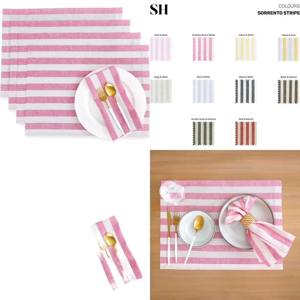 Set of 4 Sorrento Stripe Pure Linen Placemats, Chateau Rose & White, 14x19 Farmhouse Style
Set of 4 Sorrento Stripe Pure Linen Placemats, Chateau Rose & White, 14x19 Farmhouse Style