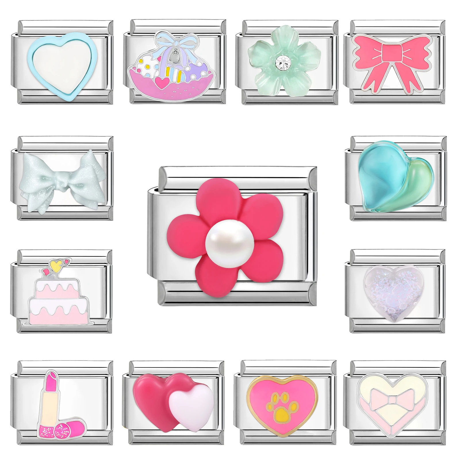 Romantic Pink Bow Knot Love Heart Cake Rose Lipstick Italian Charm Fit 9MM Stainless Steel Bracelet Girls' DIY Making Jewelry
Romantic Pink Bow Knot Love Heart Cake Rose Lipstick Italian Charm Fit 9MM Stainless Steel Bracelet Girls' DIY Making Jewelry