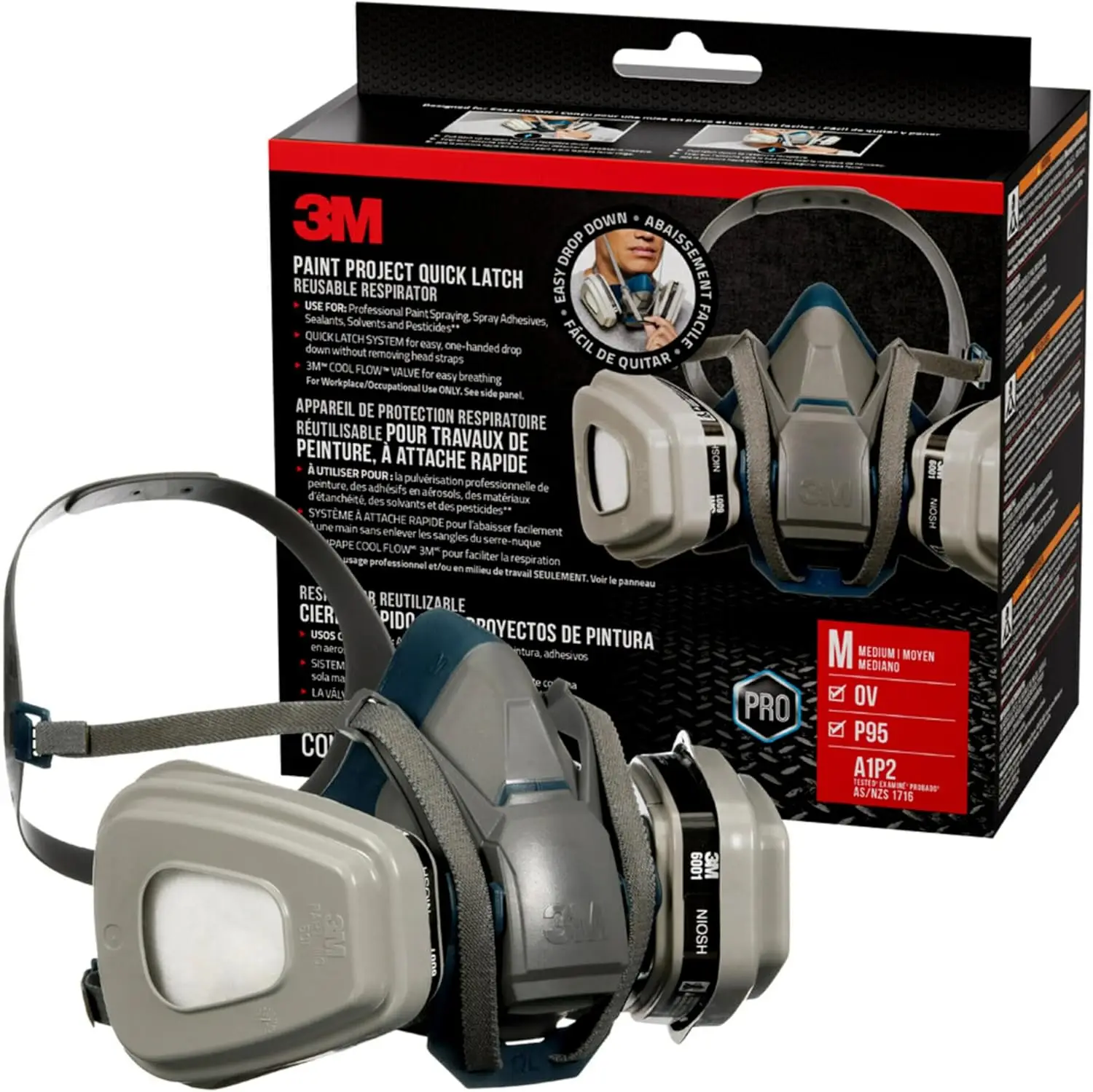 Reusable P95 Respirator with Quick Latch, Medium Size, NIOSH-Approved Organic Vapor Cartridge & Cool Flow Valve
Reusable P95 Respirator with Quick Latch, Medium Size, NIOSH-Approved Organic Vapor Cartridge & Cool Flow Valve