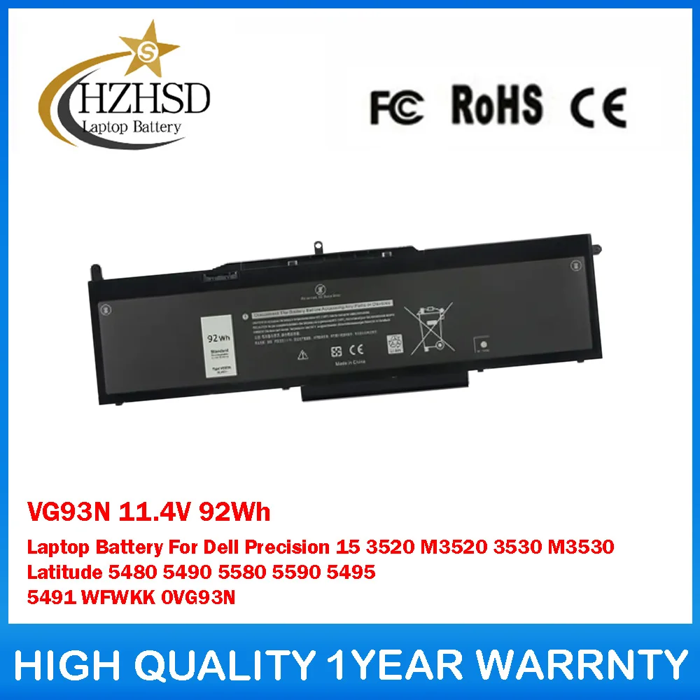 VG93N 11,4 В 92 Втч аккумулятор для ноутбука Dell Precision 15 3520 M3520 3530 M3530 Latitude 5480 5490 5580 5590 5495 5491 WFWKK 0VG93N
VG93N 11,4 В 92 Втч аккумулятор для ноутбука Dell Precision 15 3520 M3520 3530 M3530 Latitude 5480 5490 5580 5590 5495 5491 WFWKK 0VG93N