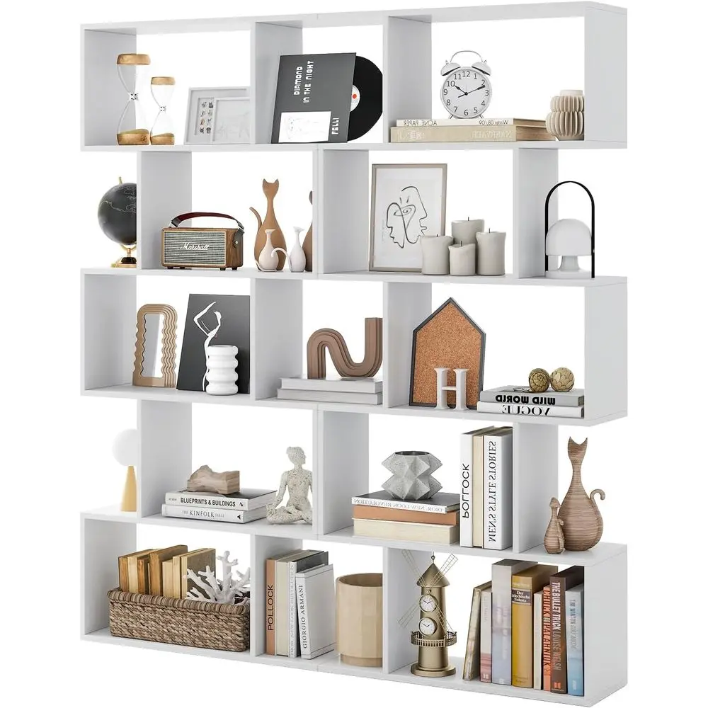 5-Tier Geometric Bookshel Set o 2, 62.5" Tall Wood S-Shaped Bookcase with Anti-Tipping Device, loor Standing Display Book Shel o
5-Tier Geometric Bookshel Set o 2, 62.5" Tall Wood S-Shaped Bookcase with Anti-Tipping Device, loor Standing Display Book Shel o