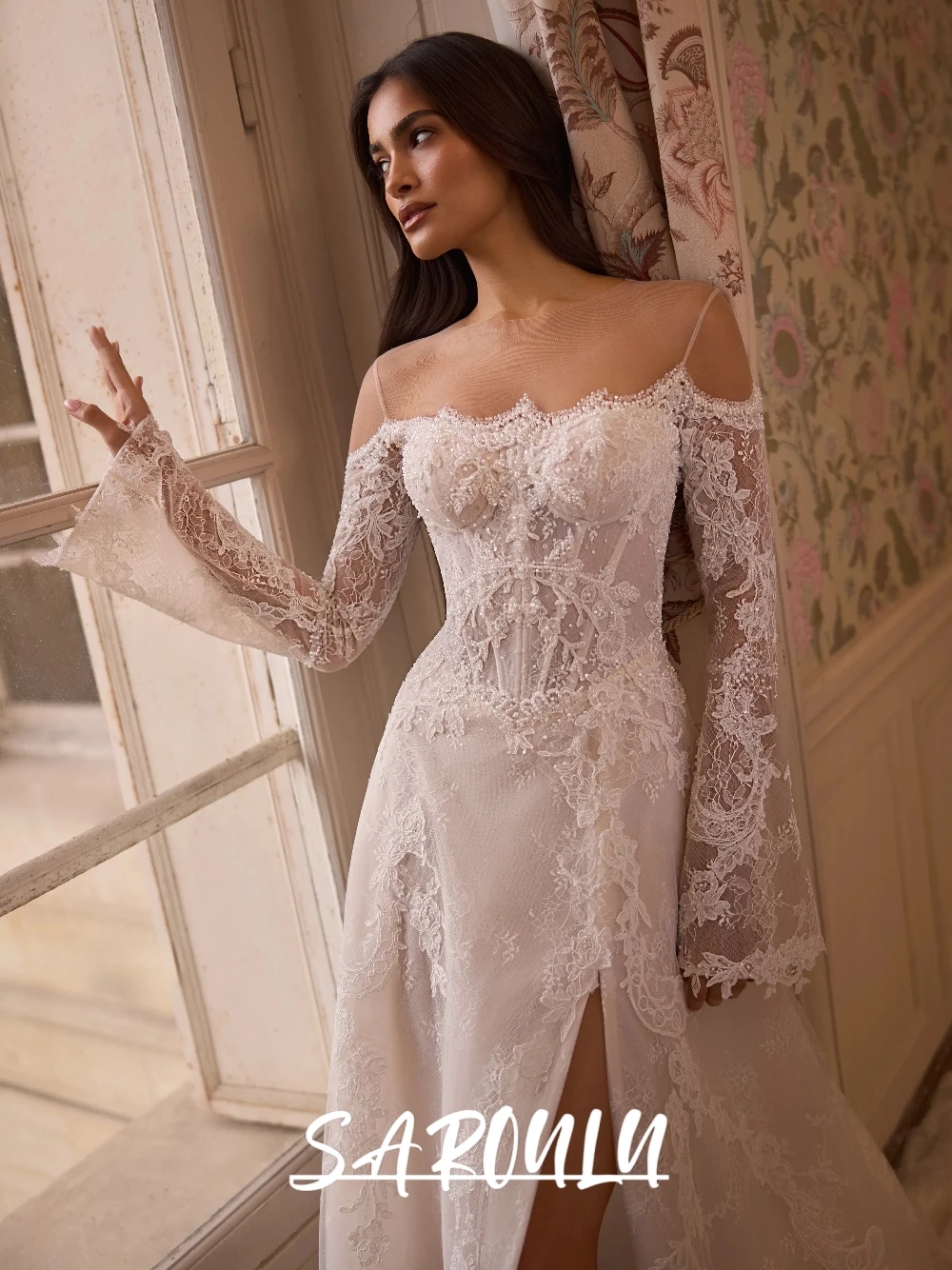 Sheer Neck A Line Wedding Dress, Beaded Lace Buttons Back Bridal Gown, Customized Romantic Gorgeous Bride Wear, Side Slit
Sheer Neck A Line Wedding Dress, Beaded Lace Buttons Back Bridal Gown, Customized Romantic Gorgeous Bride Wear, Side Slit