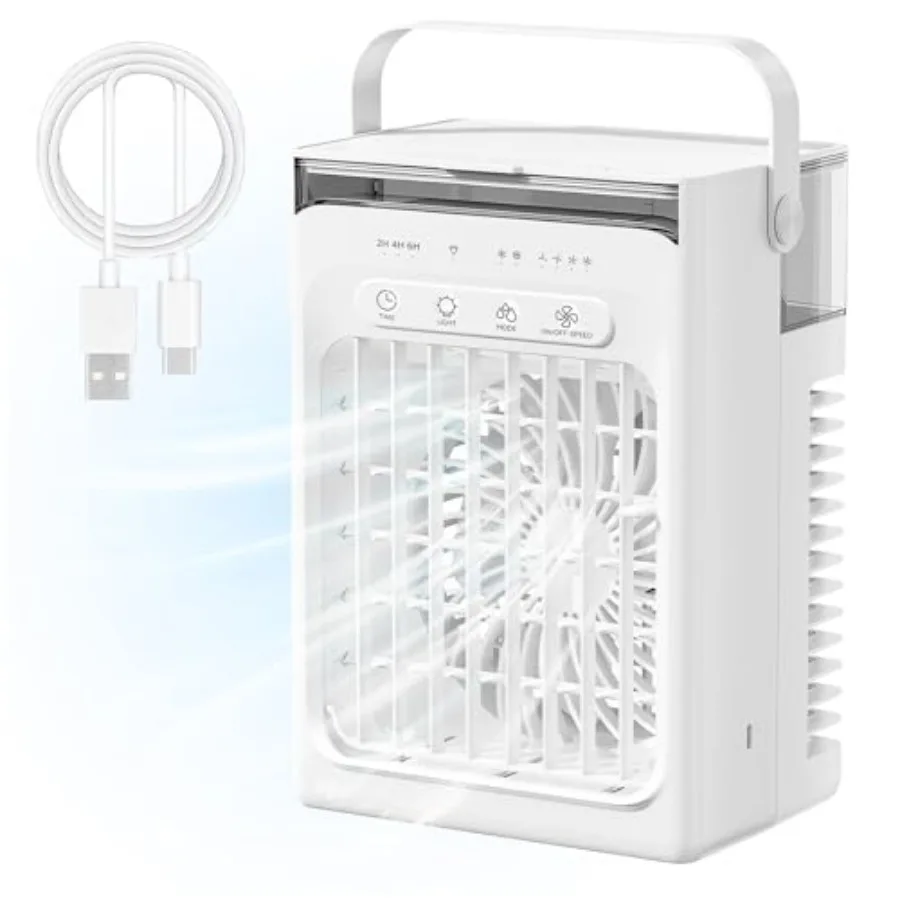 Portable Air Conditioner Fan, 3-in-1 Mini Air Cooler with 1000ml Water Tank, 4 Speeds, 2/4/6H Timer, RGB Light, USB Small Cooli
Portable Air Conditioner Fan, 3-in-1 Mini Air Cooler with 1000ml Water Tank, 4 Speeds, 2/4/6H Timer, RGB Light, USB Small Cooli