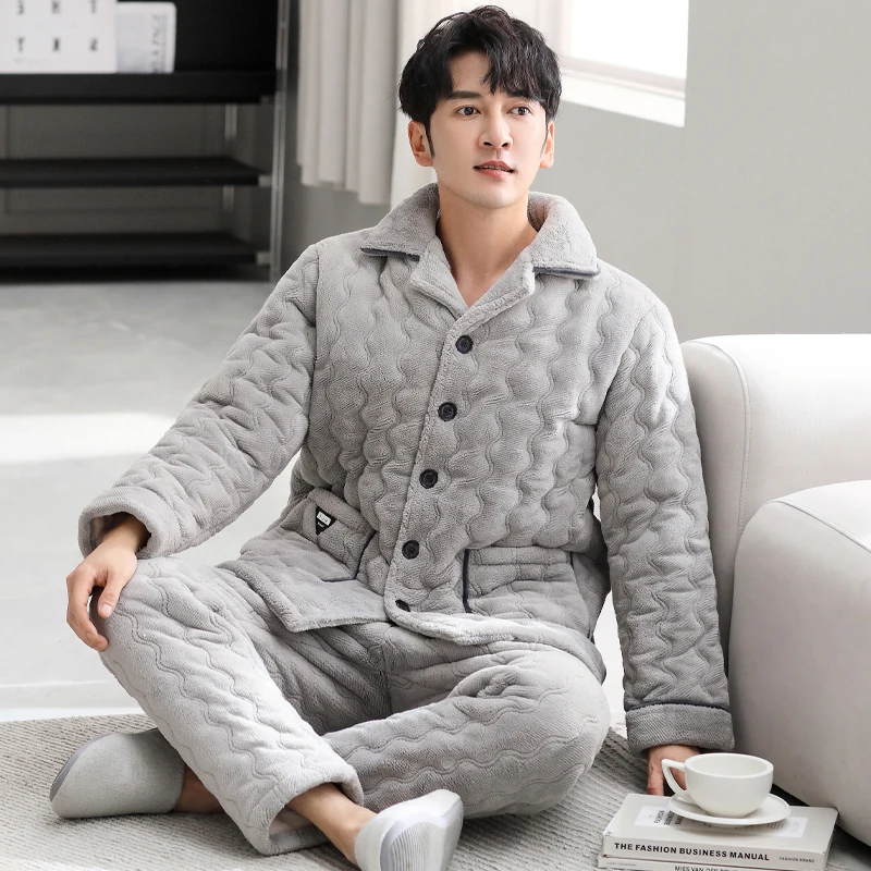 High Quality Winter Men Pajamas Set Thick Warm Mens Sleepwear 3 Layer Clip Cotton Pyjamas Male Turn-down Collar Homewear
High Quality Winter Men Pajamas Set Thick Warm Mens Sleepwear 3 Layer Clip Cotton Pyjamas Male Turn-down Collar Homewear