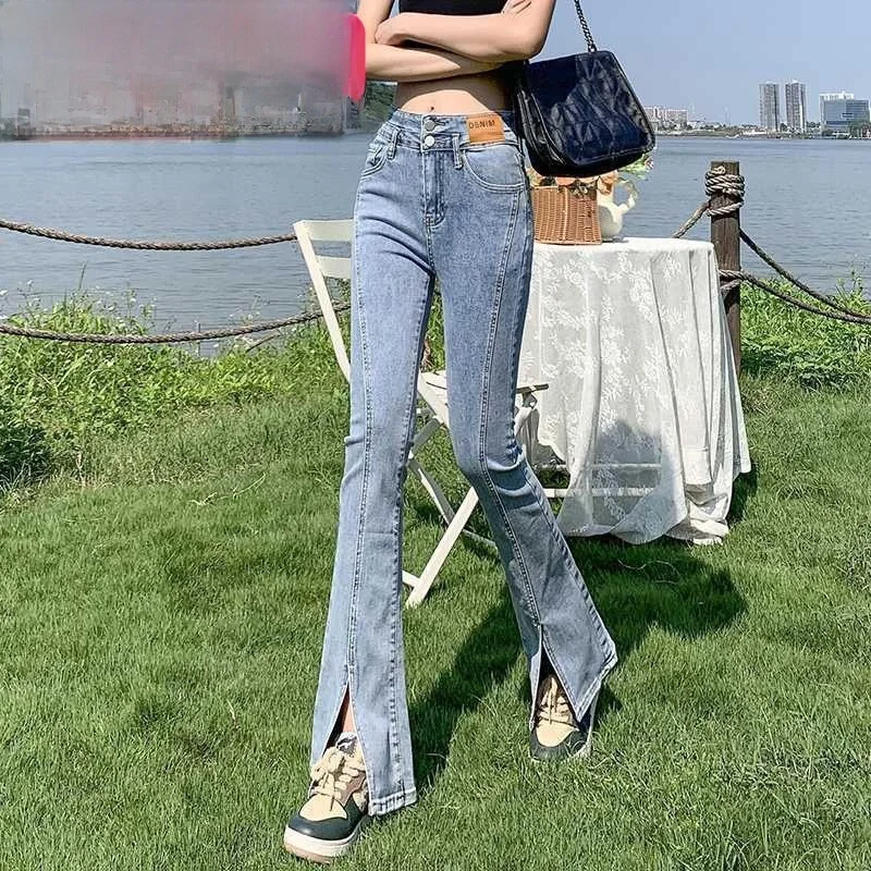 Легкие джинсовые джинсы с разрезом, женские летние утягивающие брюки с высокой талией длиной до пола, расклешенные брюки, городские брюки из хлопка и полиэстера
Легкие джинсовые джинсы с разрезом, женские летние утягивающие брюки с высокой талией длиной до пола, расклешенные брюки, городские брюки из хлопка и полиэстера