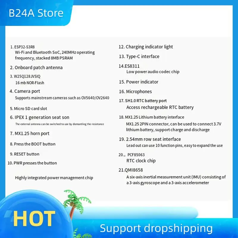 B24A ESP32-S3 3,5-дюймовый ЖК-экран, макетная плата, поддержка Wi-Fi, Bluetooth, AI, распознавание голоса, IPS 320X480
B24A ESP32-S3 3,5-дюймовый ЖК-экран, макетная плата, поддержка Wi-Fi, Bluetooth, AI, распознавание голоса, IPS 320X480