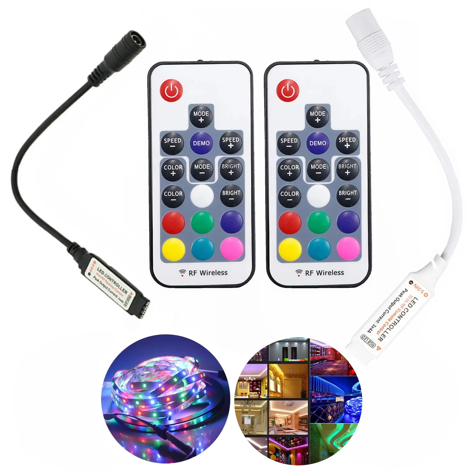 Mini LED RGB Remote Controller DC 5V-24V 17 Keys RF Wireless Dimmer For LED Strip Lights 4 Pin Connection Black White
Mini LED RGB Remote Controller DC 5V-24V 17 Keys RF Wireless Dimmer For LED Strip Lights 4 Pin Connection Black White