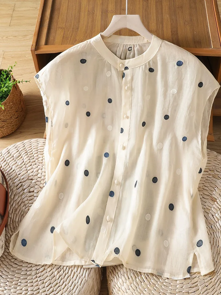 Elegant Retro Polka Dot Embroidery Flounce Sleeve Linen Shirt Women Summer Loose Slimming Thin Top Comfortable Breathable
Elegant Retro Polka Dot Embroidery Flounce Sleeve Linen Shirt Women Summer Loose Slimming Thin Top Comfortable Breathable