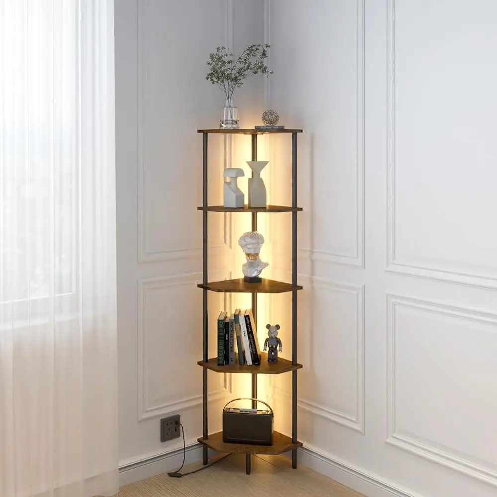 5 Tier Corner Shelf With Led Light,Tall Standing Shelf Organizer,Narrow Bookshelf,The Classic Combination Of Rustic Brown And
5 Tier Corner Shelf With Led Light,Tall Standing Shelf Organizer,Narrow Bookshelf,The Classic Combination Of Rustic Brown And