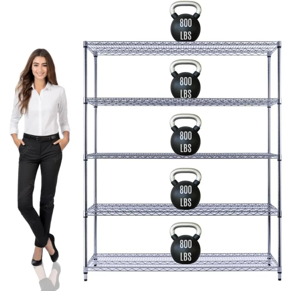 60"x18"x72" PRIME HEAVY DUTY 5-Tier Wire Shelving 4000 LBS MAX Capacity Storage Rack for Commercial, School
60"x18"x72" PRIME HEAVY DUTY 5-Tier Wire Shelving 4000 LBS MAX Capacity Storage Rack for Commercial, School