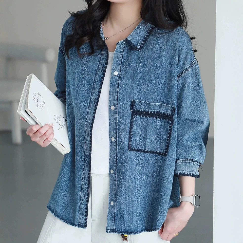 SuperAen Blue Denim Long-sleeved Shirts Women 2026 Spring New Vintage Simple Lapel Collar Single-breasted Design Casual Shirts
SuperAen Blue Denim Long-sleeved Shirts Women 2026 Spring New Vintage Simple Lapel Collar Single-breasted Design Casual Shirts