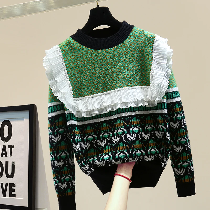 Peter pan Collar Ruffles Print Vintage Knitted Soft Loose Long Sleeve Women's Sweater Korean Fashion Pullover Jumpers Sweaters
Peter pan Collar Ruffles Print Vintage Knitted Soft Loose Long Sleeve Women's Sweater Korean Fashion Pullover Jumpers Sweaters