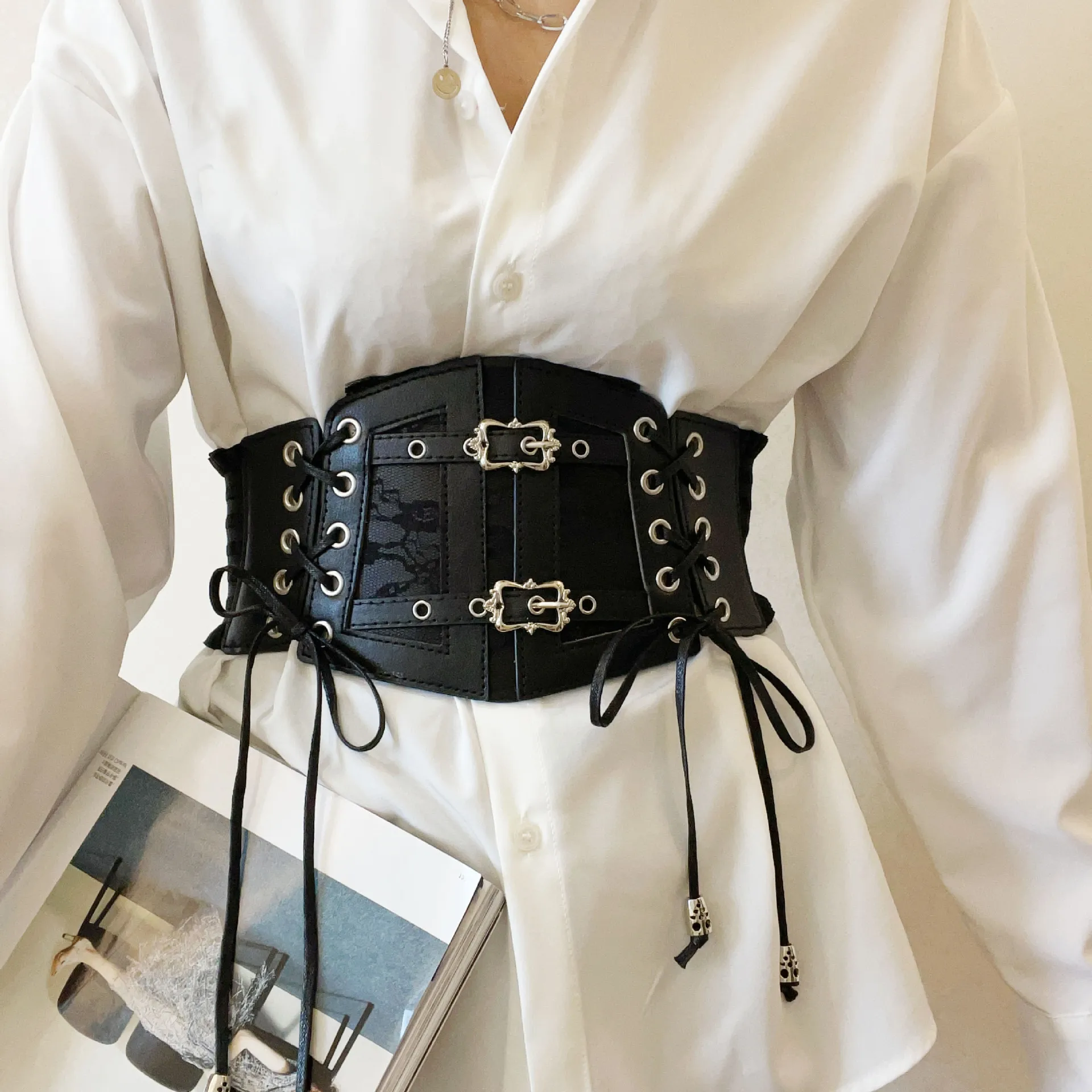 WW fashionable versatile wide belt, lace hollow sexy, fringed strap elastic belt
WW fashionable versatile wide belt, lace hollow sexy, fringed strap elastic belt