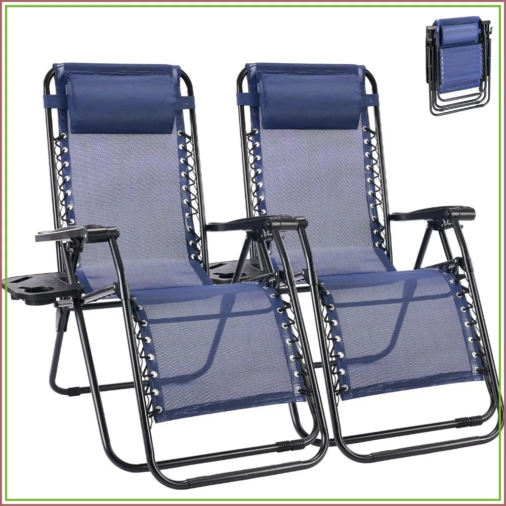 Zero Gravity Lounge Chair Set of 2, Folding Portable Reclining Chairs with Adjustable Headrest, Mesh Back, Cup Holder Trays for Lawn Patio Pool Beach - Blue
Zero Gravity Lounge Chair Set of 2, Folding Portable Reclining Chairs with Adjustable Headrest, Mesh Back, Cup Holder Trays for Lawn Patio Pool Beach - Blue