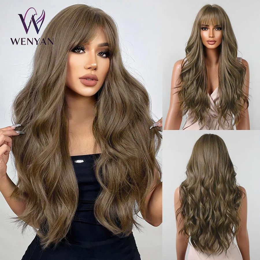 26 Inch Brown Wigs with Bangs Long Wavy Natural Looking Fluffy Synthetic Heat Resistant Hair Wig for Women Daily
26 Inch Brown Wigs with Bangs Long Wavy Natural Looking Fluffy Synthetic Heat Resistant Hair Wig for Women Daily
