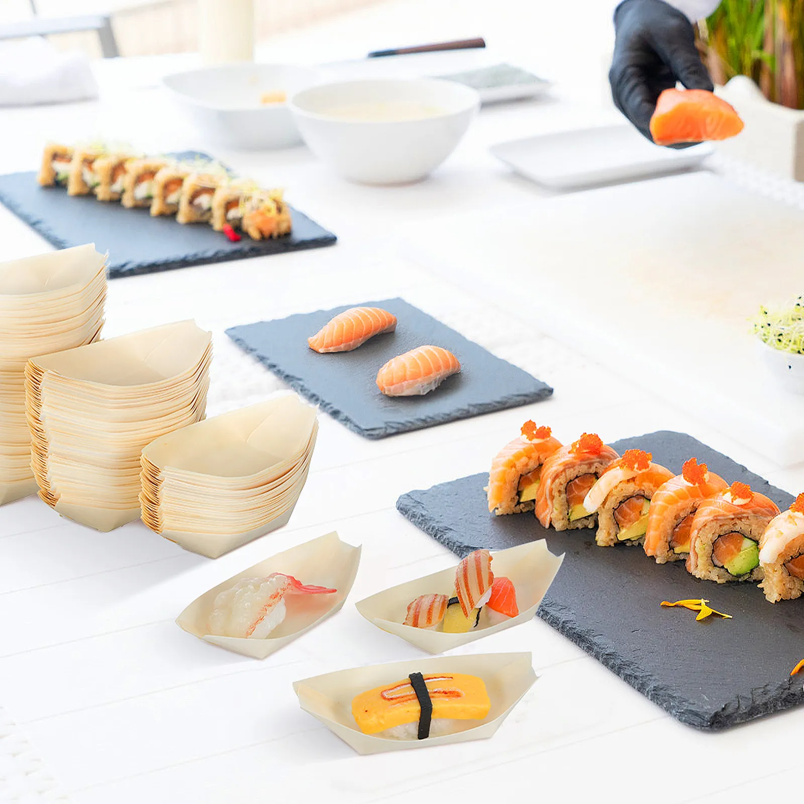 150 Pcs Disposable Sushi Tray Japanese Take Out Food Holder Bamboo Wooden Serving Boat Appetizer Plates for Restaurant Party
150 Pcs Disposable Sushi Tray Japanese Take Out Food Holder Bamboo Wooden Serving Boat Appetizer Plates for Restaurant Party