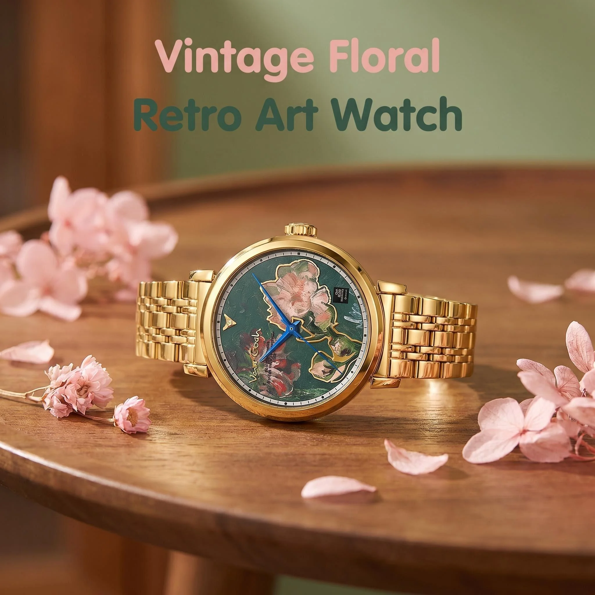 Gold Steel Strap Quartz Watch Van Gogh Oil Painting Flower Dial 36mm For Women Retro Chinese Style Accessory
Gold Steel Strap Quartz Watch Van Gogh Oil Painting Flower Dial 36mm For Women Retro Chinese Style Accessory