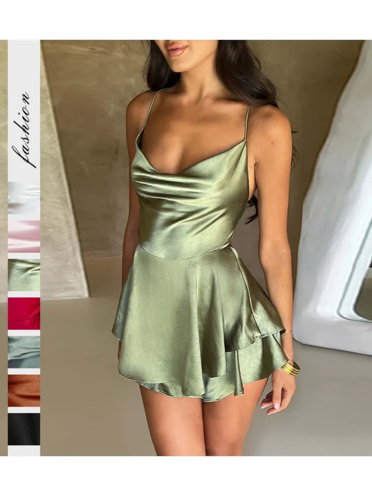Sling Dress For Woman 2025 Summer Sexy Elegant Lady Style Short Dresses Vintage Lace-up A-line Mini Dresses Sexy Party Vestidos
Sling Dress For Woman 2025 Summer Sexy Elegant Lady Style Short Dresses Vintage Lace-up A-line Mini Dresses Sexy Party Vestidos